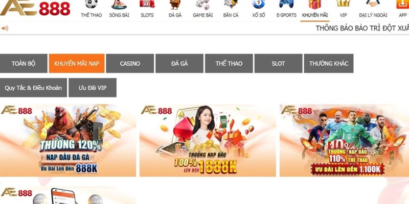 Khuyến mãi AE888 hoàn tiền cược