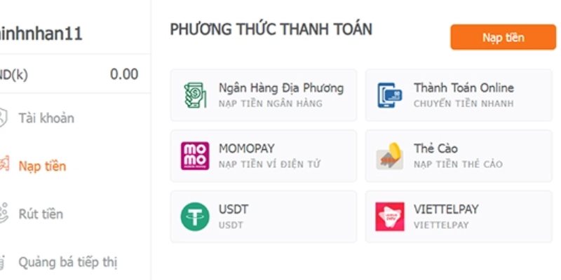 Nạp tiền bằng Internet Banking