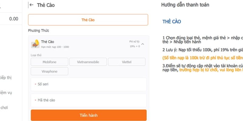 Nạp tiền bằng thẻ cào